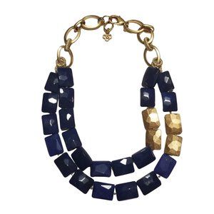 Stella & Dot Bahari Blue Gold Chunky 2-Layer Necklace